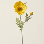 FLORM Pipacs Duo sárga művirág – kétfejű pipacs szál nyílt virággal és bimbóval, bézs háttér